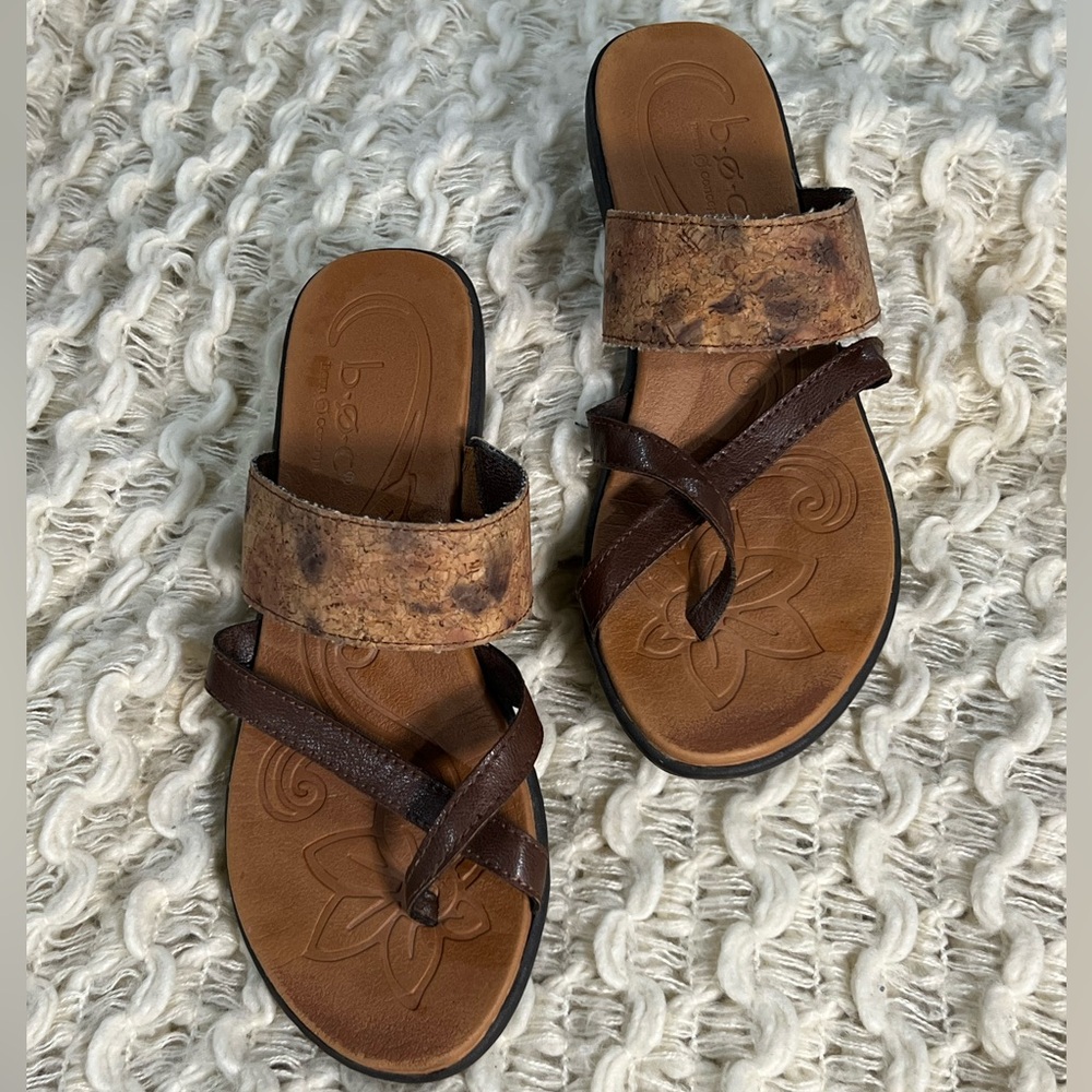 boc Brown Tan Concept Sandal with Wide Multi-colored Cork Band Comfort Sole